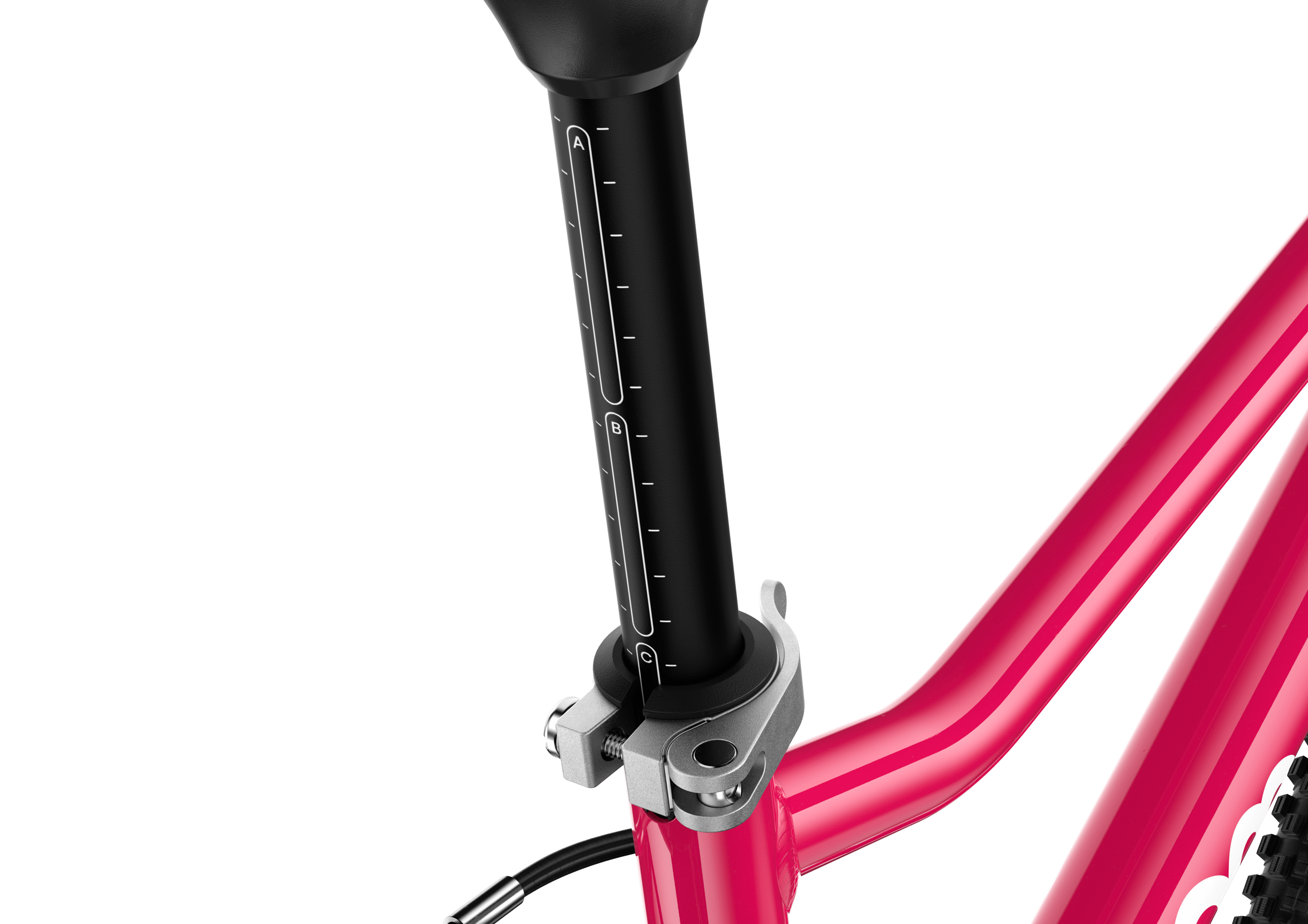 ABC markings for adjusting the seatpost on the woom GO 4 children's bike