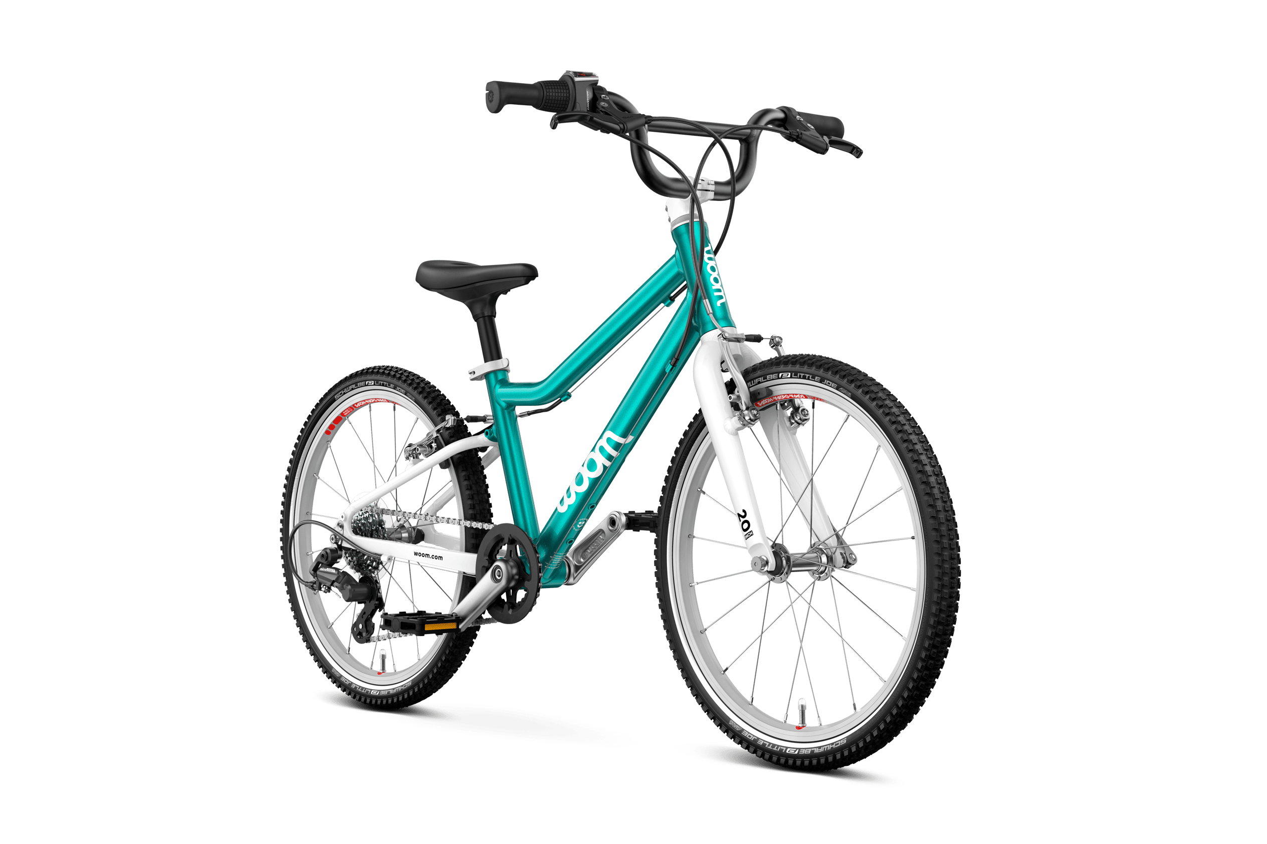 Side front view of the woom GO 4 bike for children aged 6 years and up