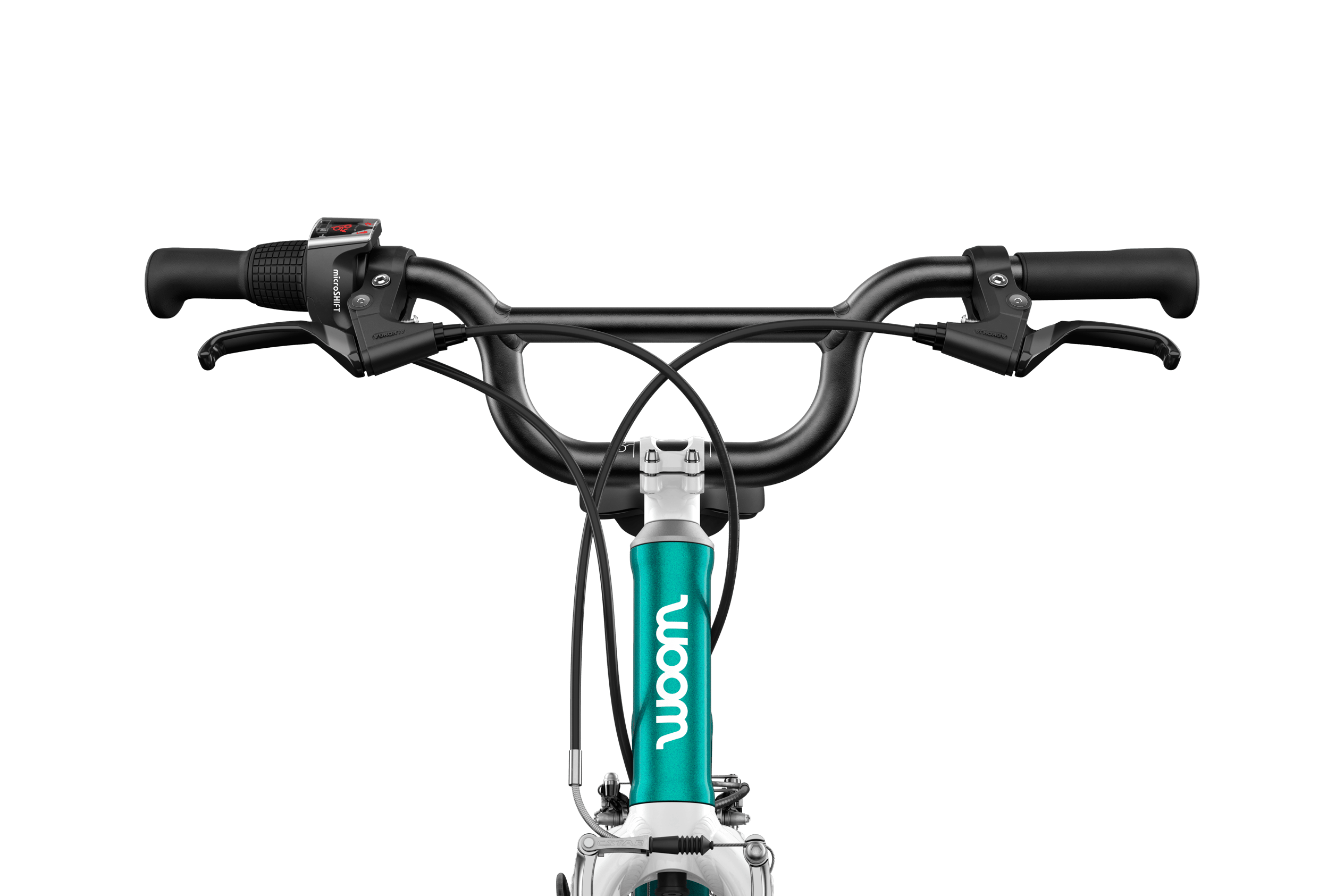 Detailed view of the BMX-style bars on the woom GO 4 children's bike