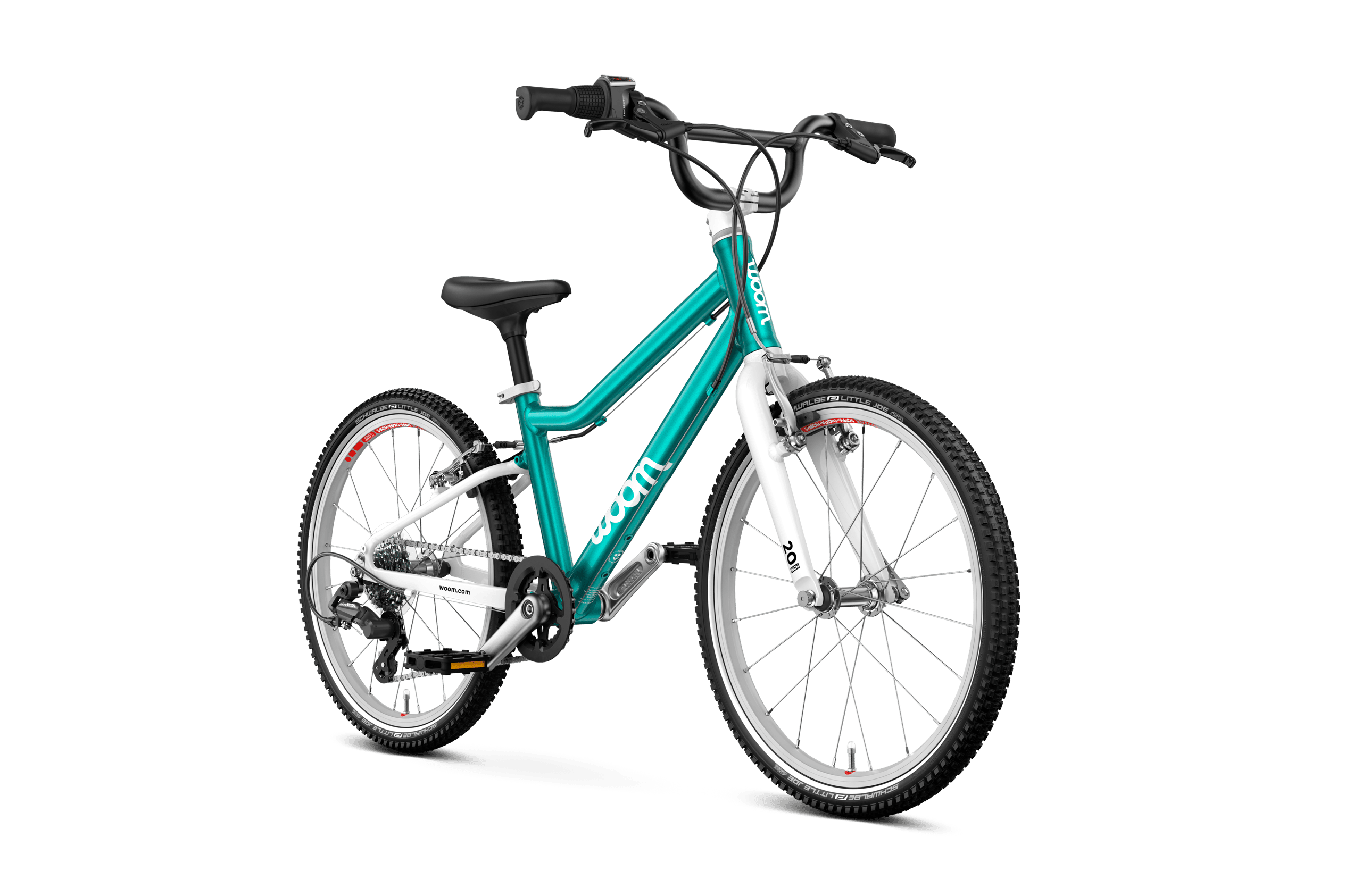 Side front view of the woom GO 4 bike for children aged 6 years and up
