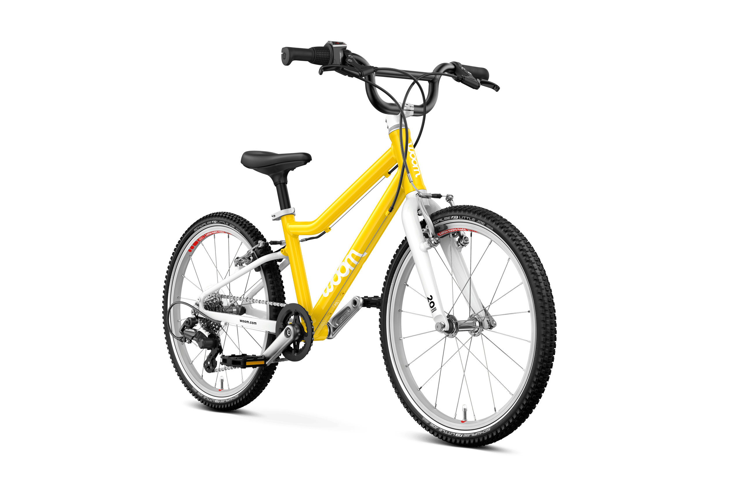 Side front view of the woom GO 4 bike for children aged 6 years and up