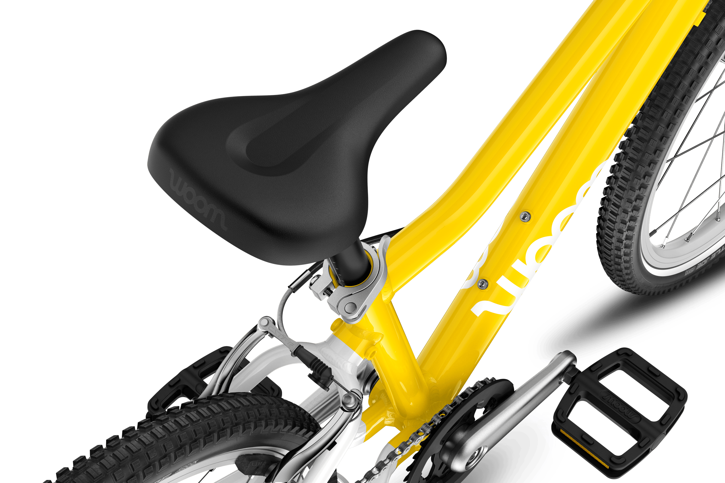 Detailed view of the saddle on the woom GO 4 children's bike