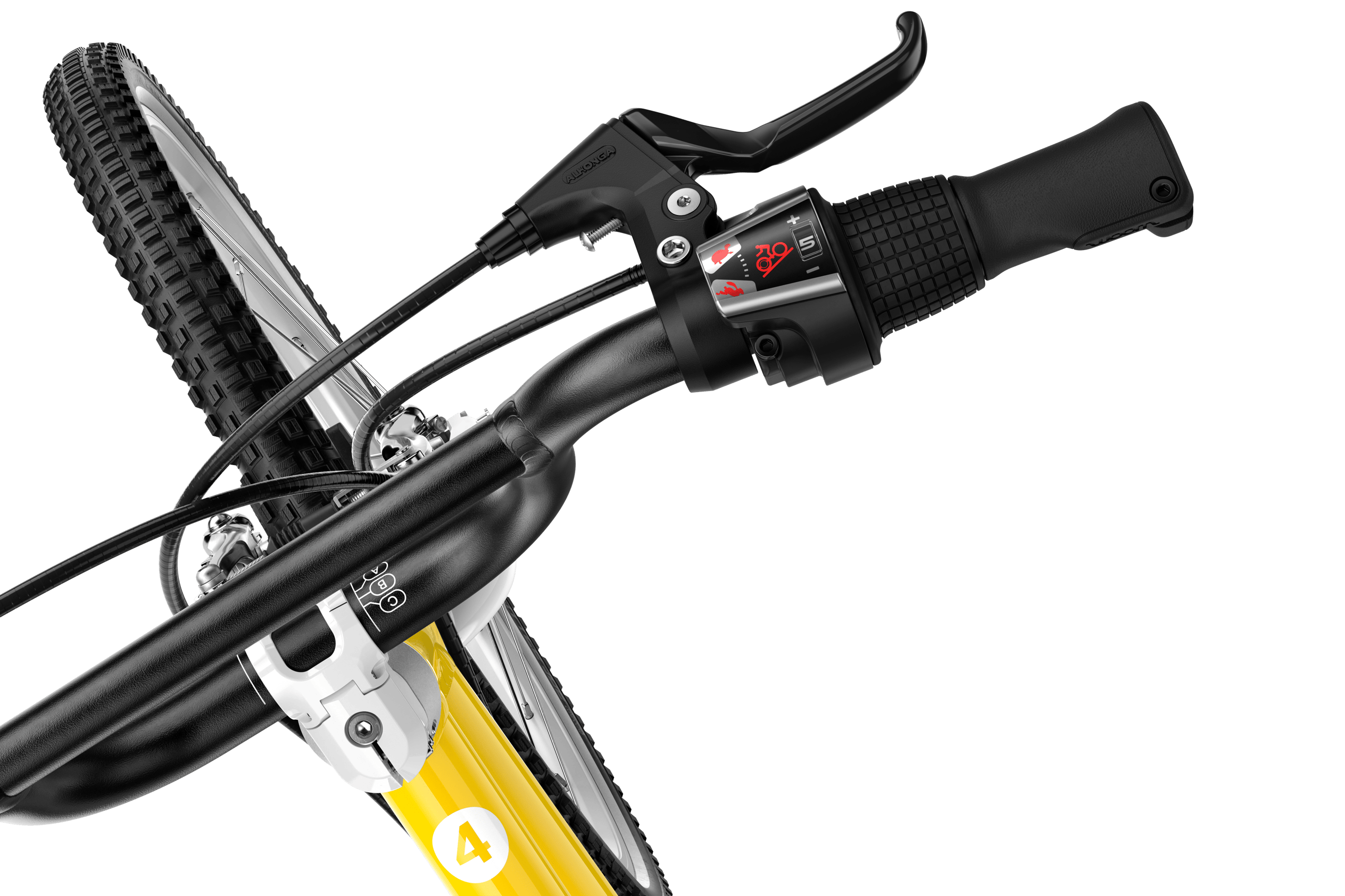 Detailed view of the twist shifter on the woom GO 4 children's bike