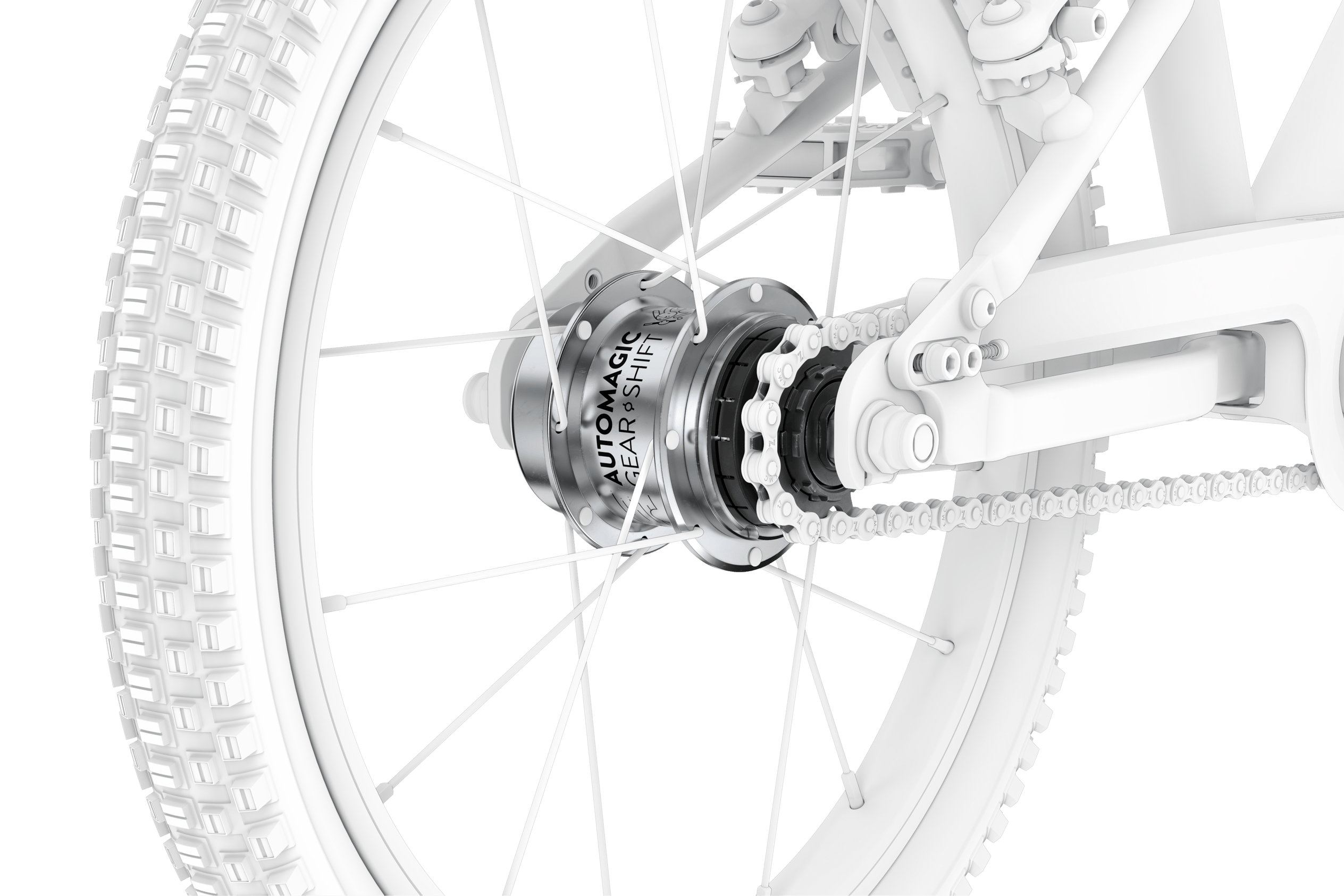Automatic two-speed hub gearing – one component of the woom ORIGINAL 3 AUTOMAGIC bike for children aged 4 years and up.  