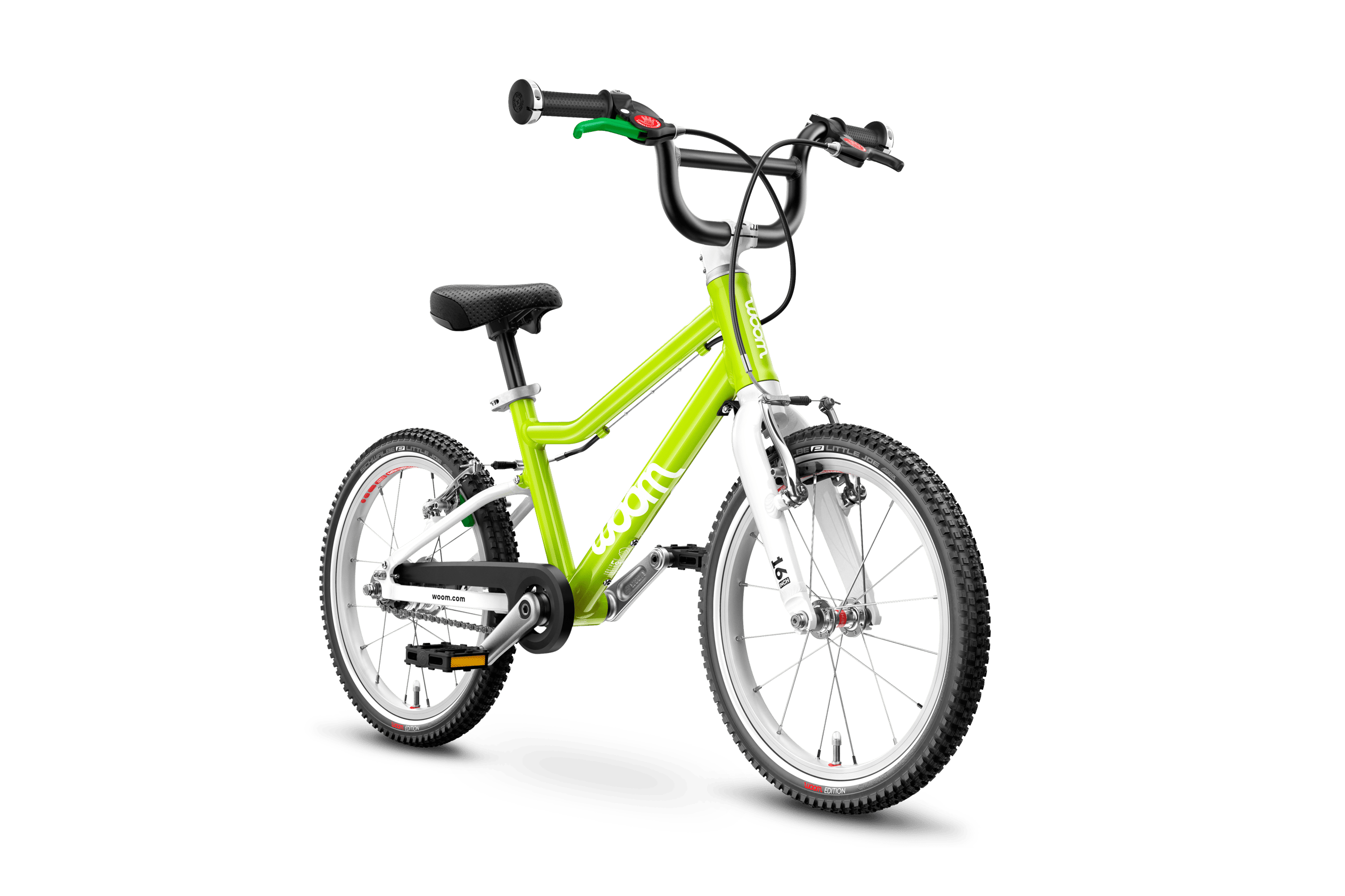 Side front view of the woom ORIGINAL 3 AUTOMAGIC bike for children aged 4 years and up.