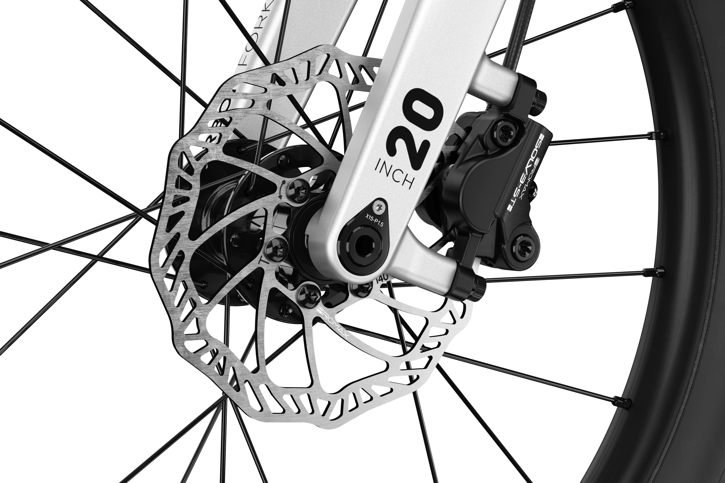 Vue détaillée du frein à disque à l’avant du VTT enfant woom OFF 4.