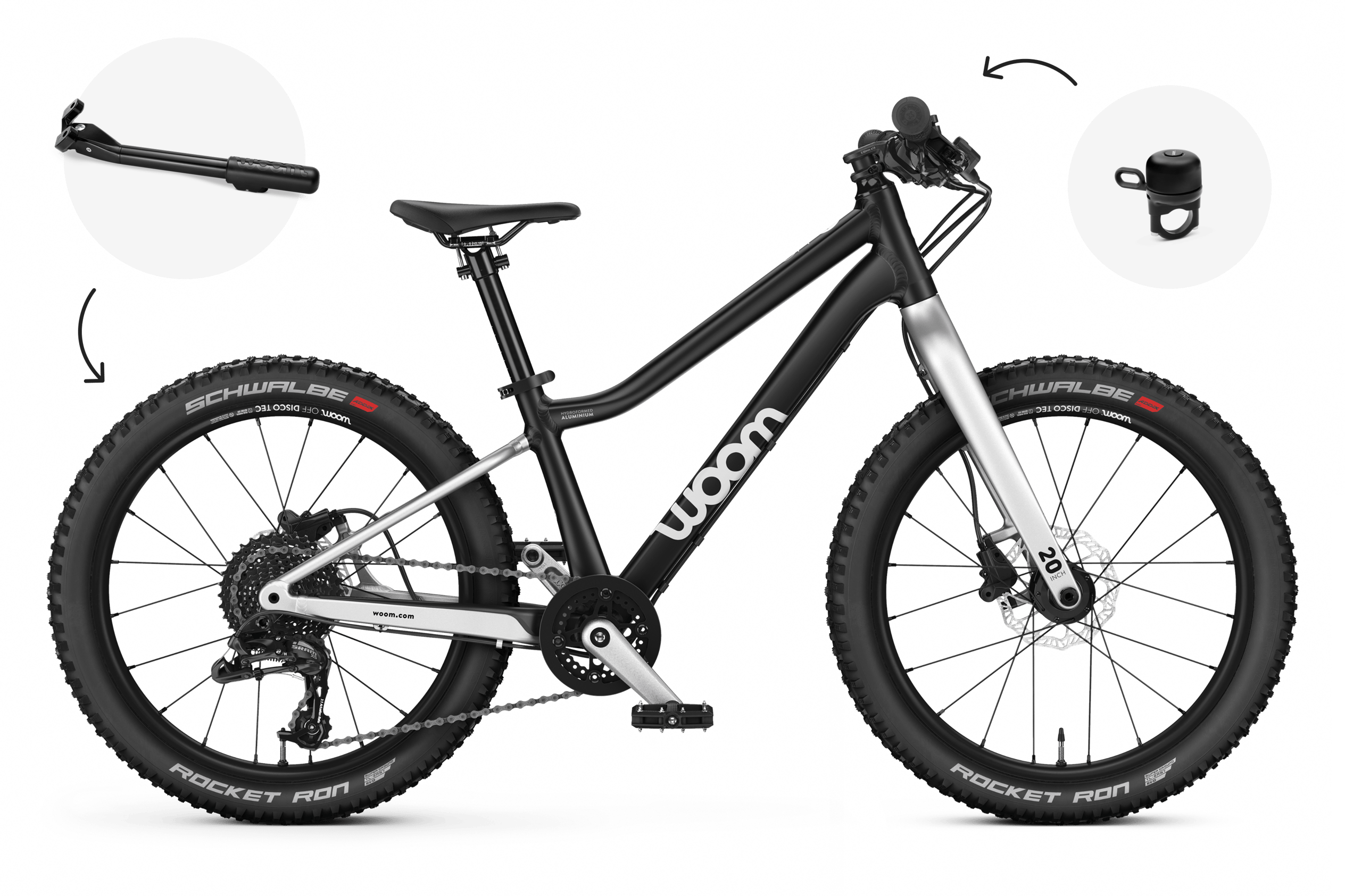 Vue de côté du VTT enfant woom OFF 4 pour les enfants à partir de six ans.