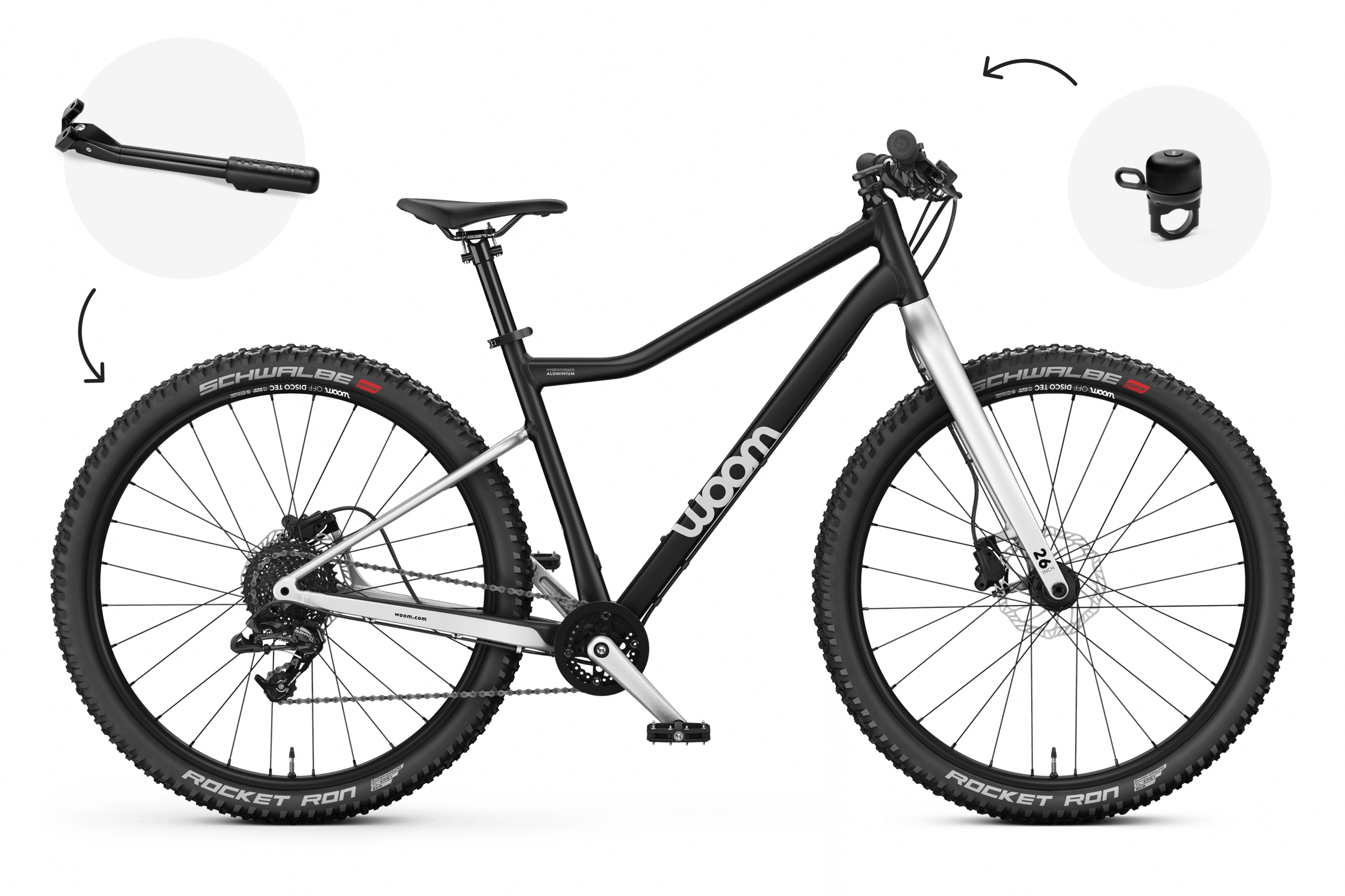 Vue de côté du VTT enfant woom OFF 6 pour les enfants à partir de dix ans.