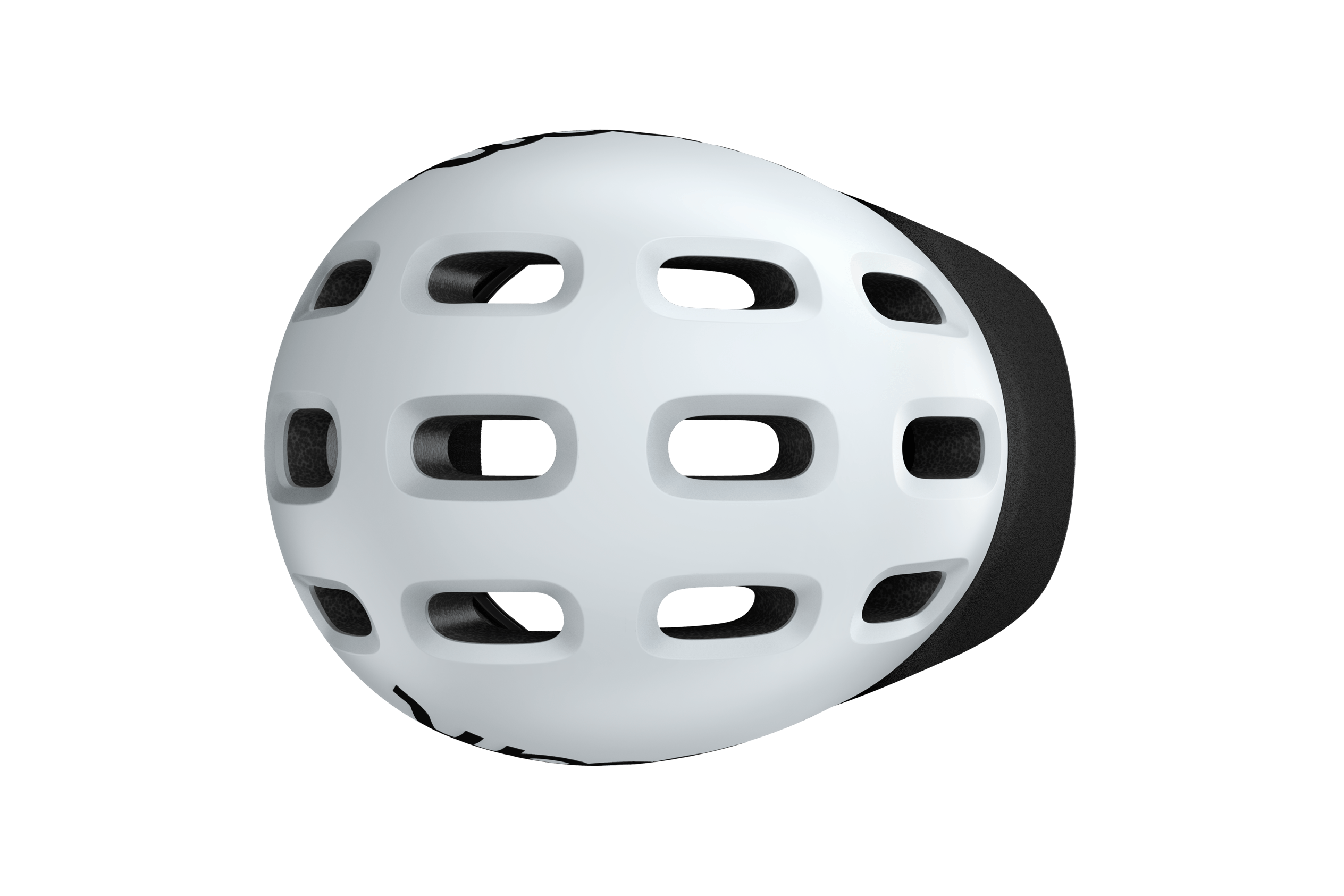 Vogelperspektive auf den READY Kinderhelm mit Lüftungslöchern und schwarzem Schirm